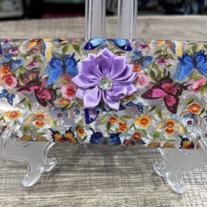 Flexible Faux Leather Eyeglasses Case - Clear Butterflies